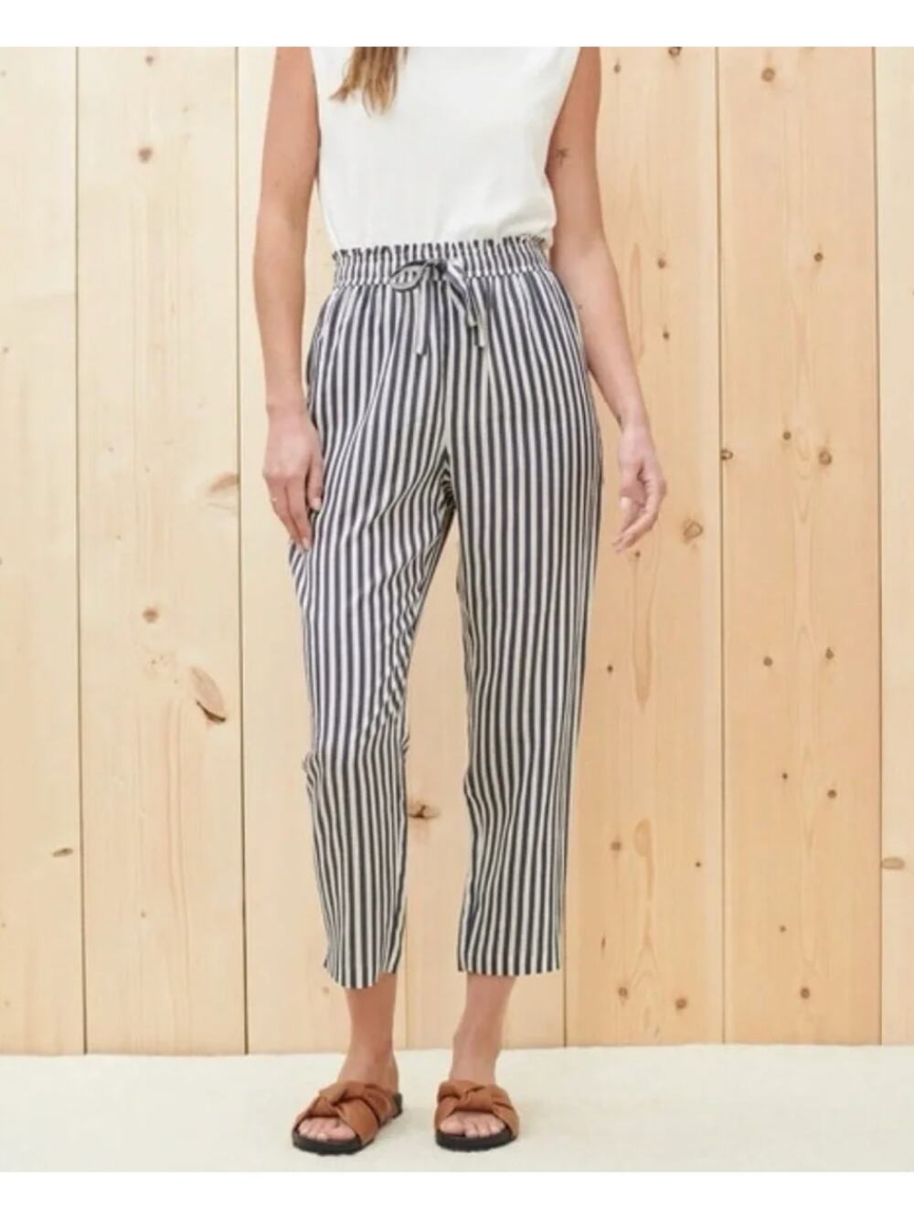 Jenni Kayne "Rio Trouser" Striped Pull On Silk Blend M Pant Drawstring Summer